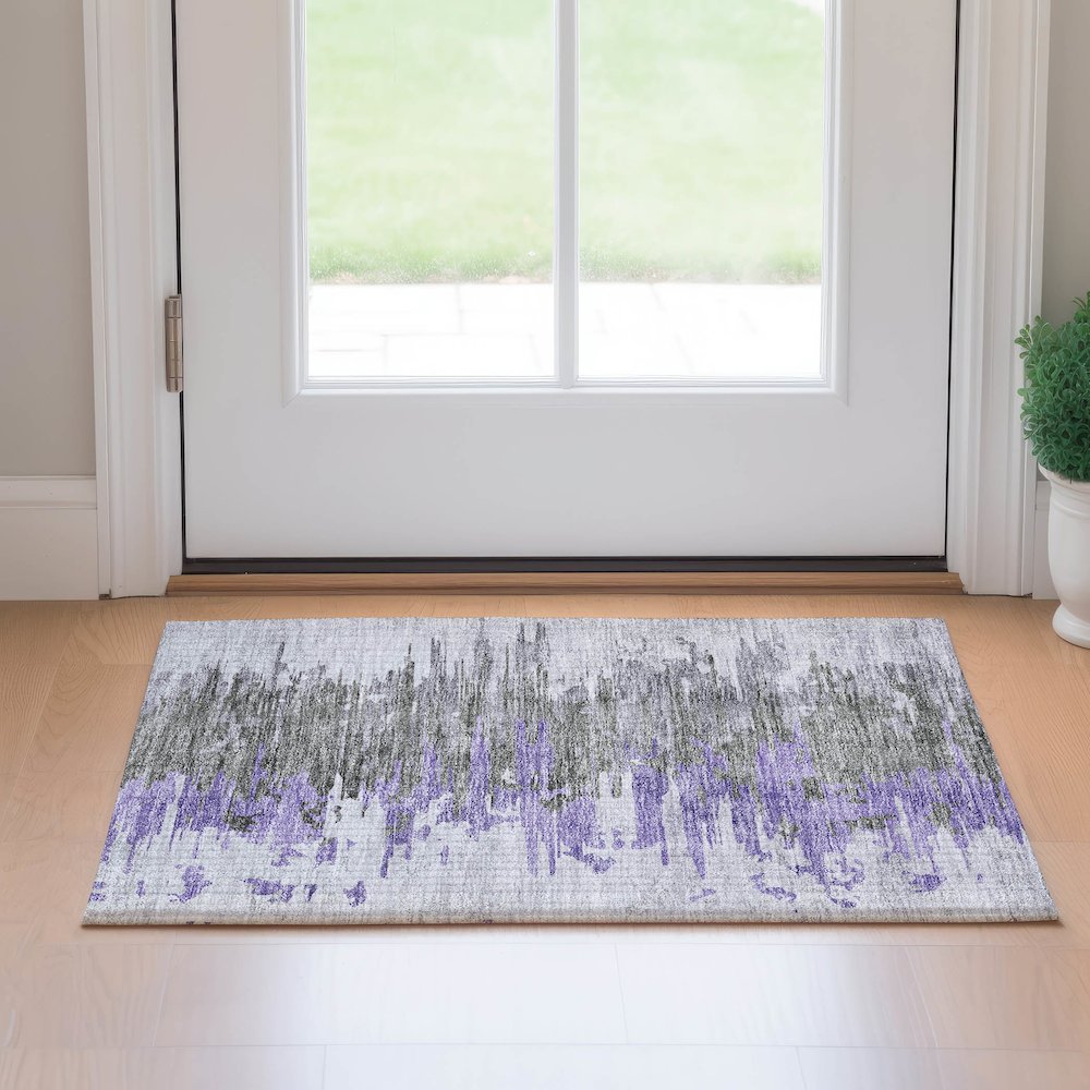 Premium Machine Washable Mayfield AMF704 Purple 1'8" x 2'6" Rug. Picture 5
