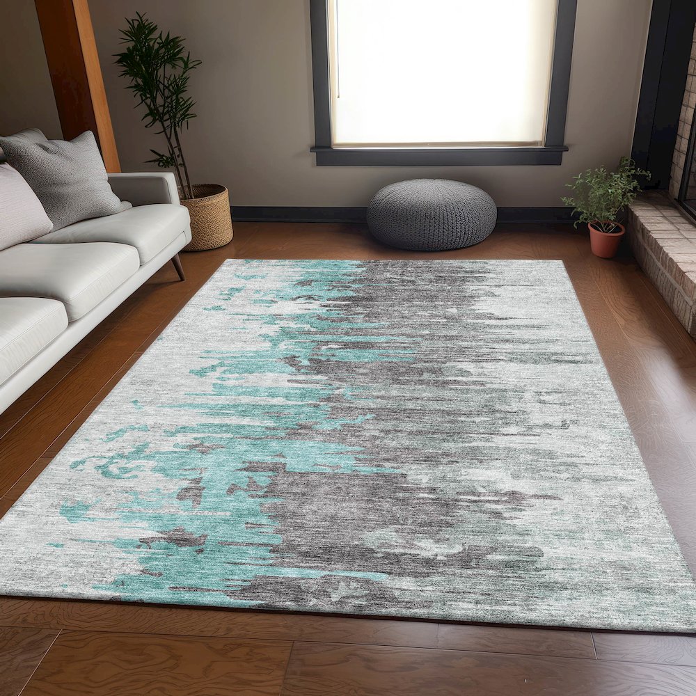 Premium Machine Washable Mayfield AMF704 Teal 2'6" x 3'10" Rug. Picture 5