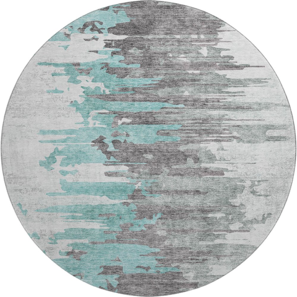 Premium Machine Washable Mayfield AMF704 Teal 8' x 8' Round Rug. Picture 1