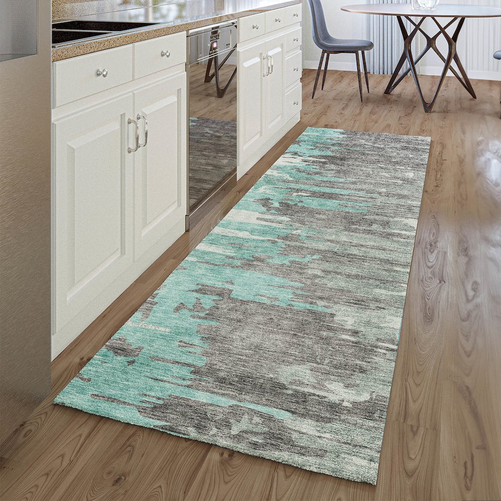 Premium Machine Washable Mayfield AMF704 Teal 2'3" x 7'6" Runner Rug. Picture 5