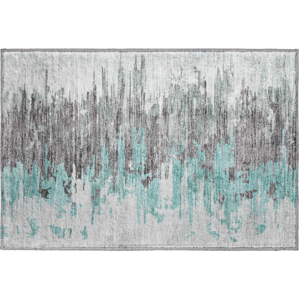 Premium Machine Washable Mayfield AMF704 Teal 1'8" x 2'6" Rug. Picture 1