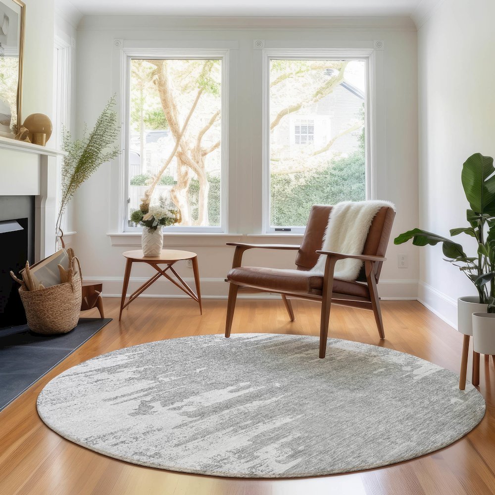 Premium Machine Washable Mayfield AMF705 Silver 8' x 8' Round Rug. Picture 5