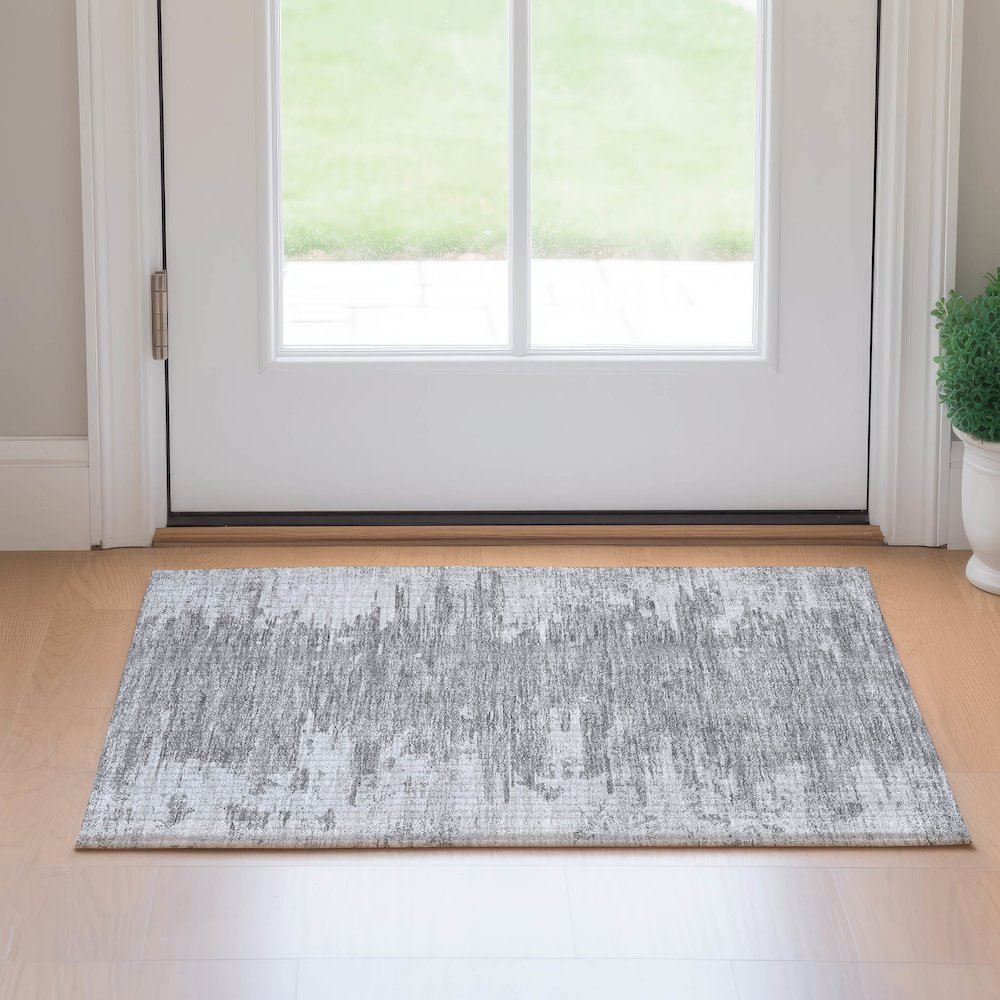 Premium Machine Washable Mayfield AMF705 Silver 1'8" x 2'6" Rug. Picture 5