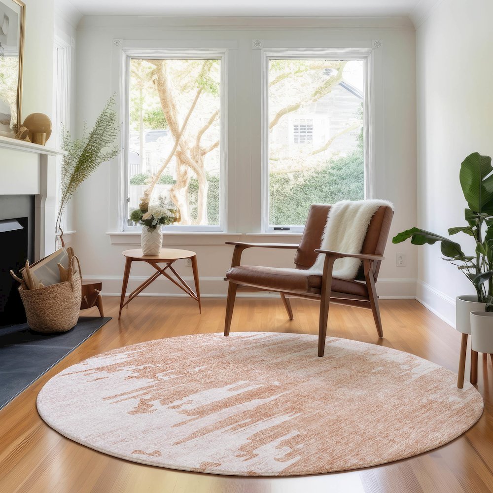 Premium Machine Washable Mayfield AMF705 Terracotta 8' x 8' Round Rug. Picture 5