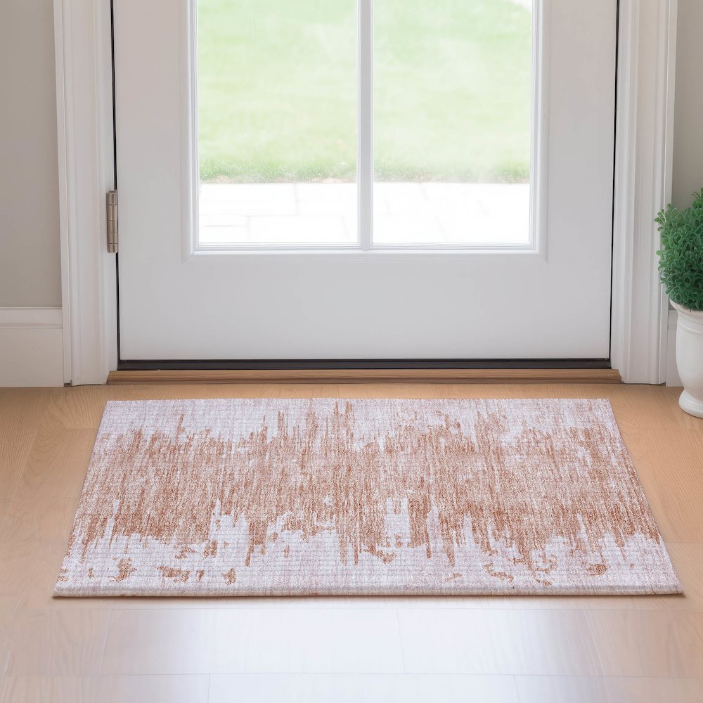 Premium Machine Washable Mayfield AMF705 Terracotta 1'8" x 2'6" Rug. Picture 5