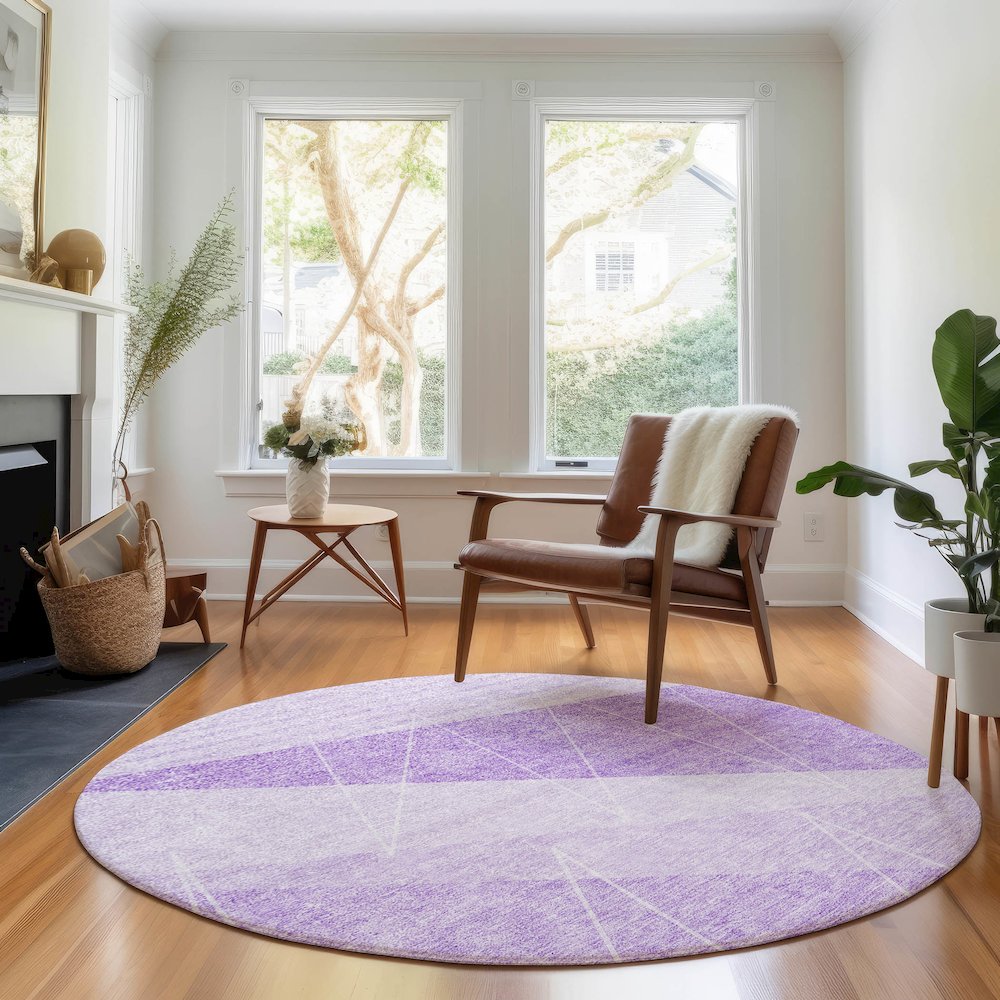 Premium Machine Washable Mayfield AMF706 Lavender 8' x 8' Round Rug. Picture 5