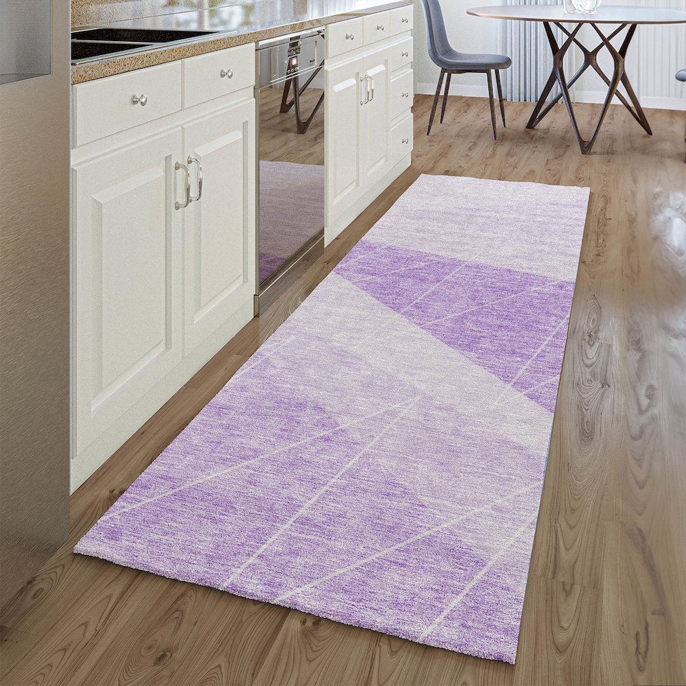 Premium Machine Washable Mayfield AMF706 Lavender 2'3" x 7'6" Runner Rug. Picture 5