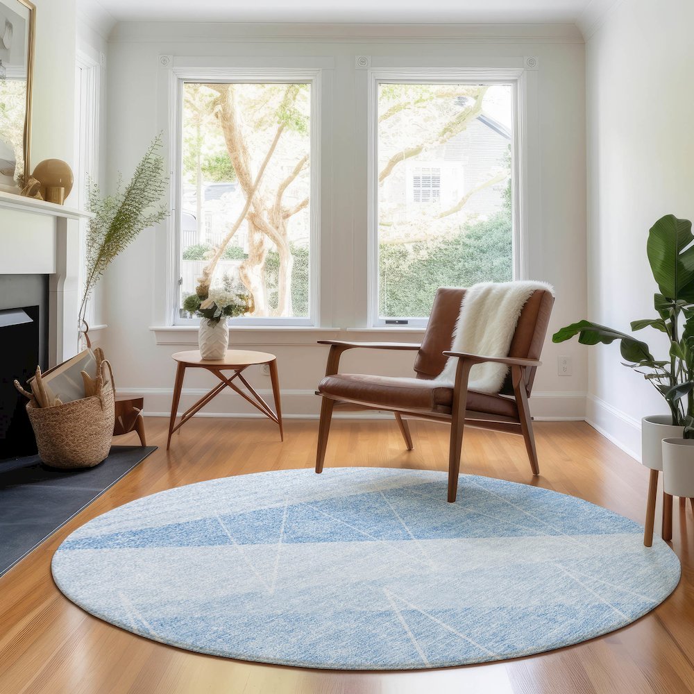 Premium Machine Washable Mayfield AMF706 Sky 8' x 8' Round Rug. Picture 5