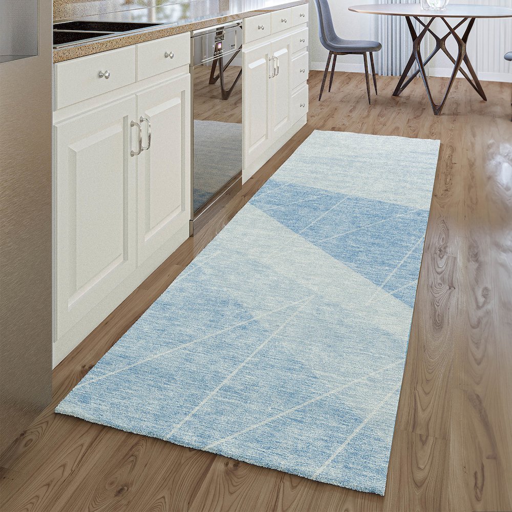 Premium Machine Washable Mayfield AMF706 Sky 2'3" x 7'6" Runner Rug. Picture 5