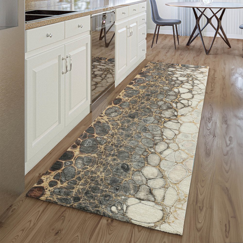 Premium Machine Washable Mayfield AMF707 Ivory 2'3" x 7'6" Runner Rug. Picture 5