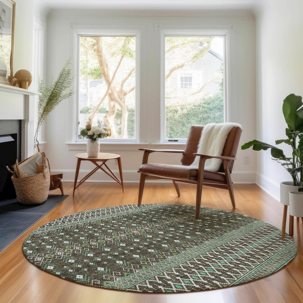 Premium Machine Washable Mayfield AMF708 Brown 8' x 8' Round Rug. Picture 5