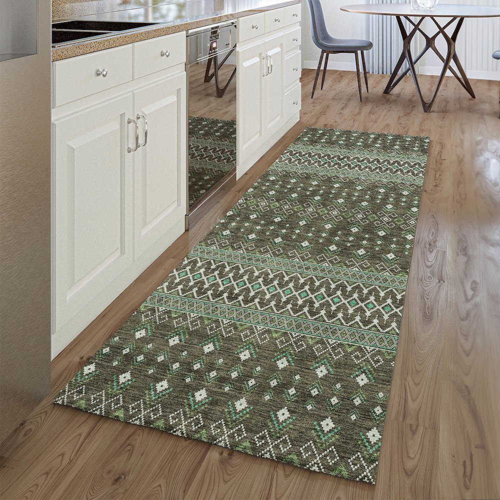 Premium Machine Washable Mayfield AMF708 Brown 2'3" x 7'6" Runner Rug. Picture 5