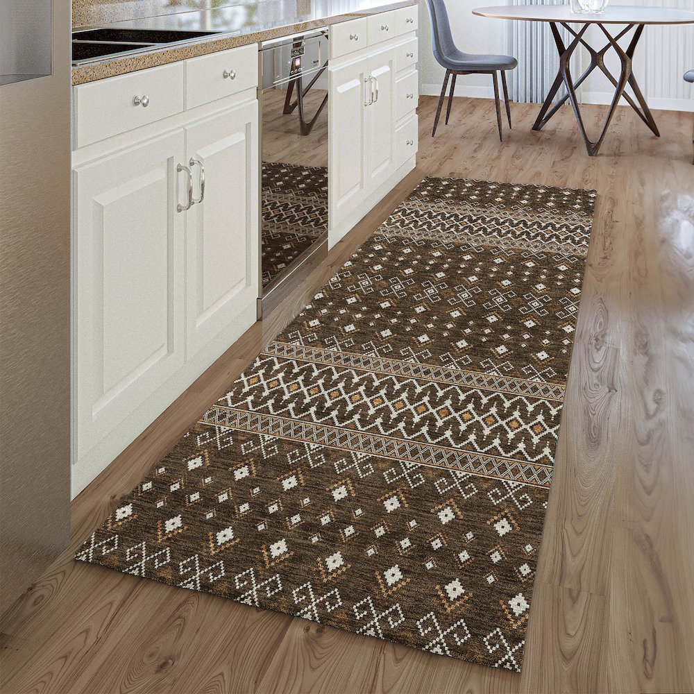 Premium Machine Washable Mayfield AMF708 Chocolate 2'3" x 7'6" Runner Rug. Picture 5