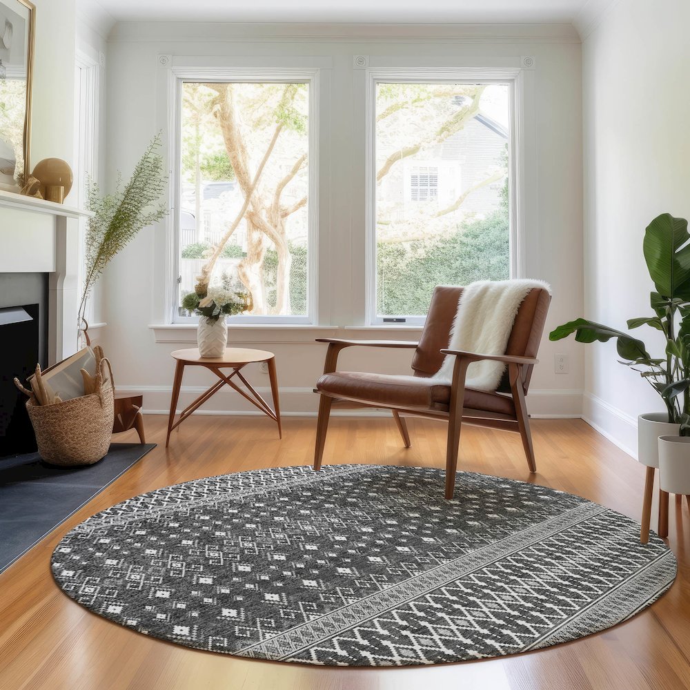 Premium Machine Washable Mayfield AMF708 Gray 8' x 8' Round Rug. Picture 5