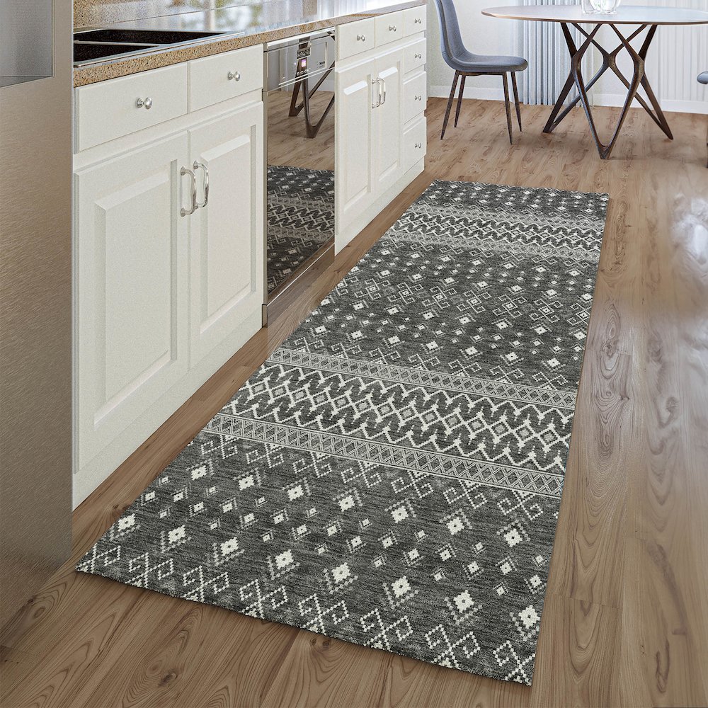 Premium Machine Washable Mayfield AMF708 Gray 2'3" x 7'6" Runner Rug. Picture 5