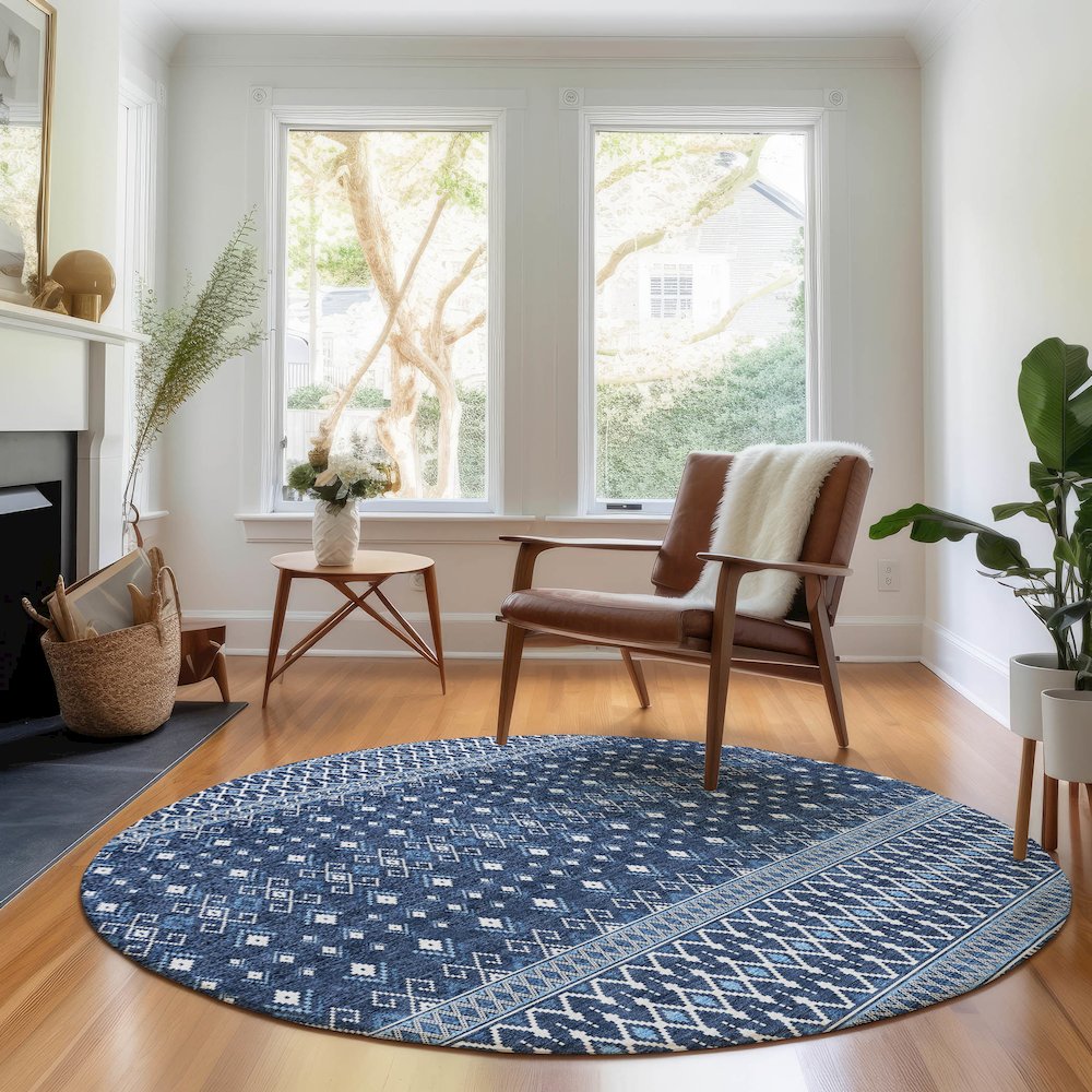 Premium Machine Washable Mayfield AMF708 Navy 8' x 8' Round Rug. Picture 5