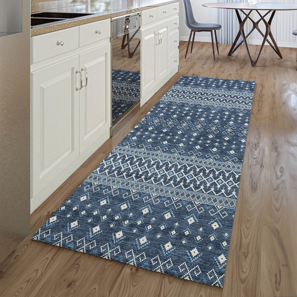 Premium Machine Washable Mayfield AMF708 Navy 2'3" x 7'6" Runner Rug. Picture 5
