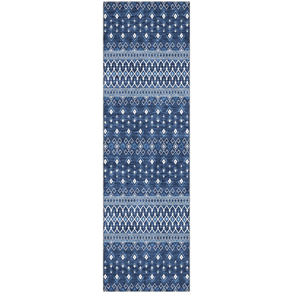Premium Machine Washable Mayfield AMF708 Navy 2'3" x 7'6" Runner Rug. Picture 1
