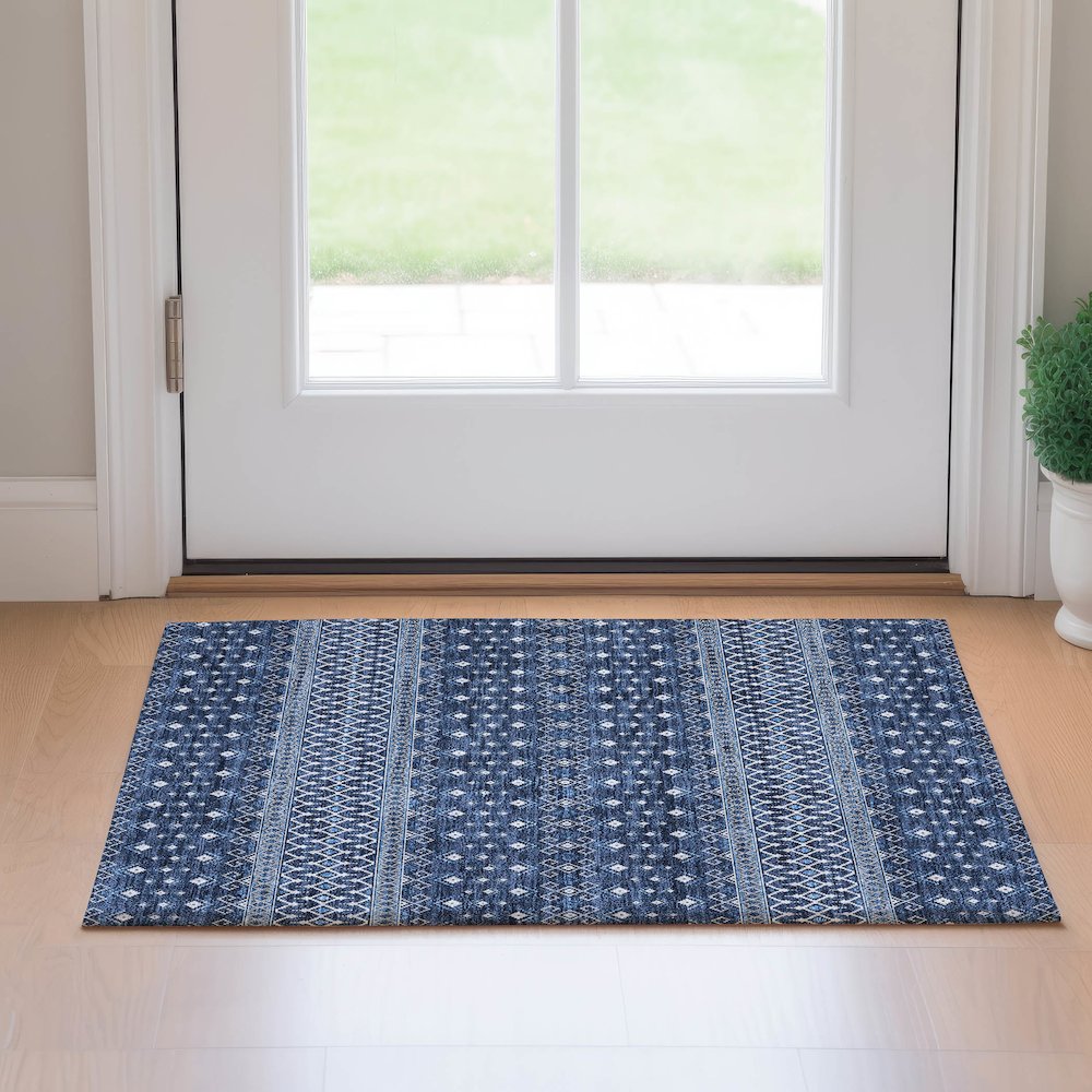 Premium Machine Washable Mayfield AMF708 Navy 1'8" x 2'6" Rug. Picture 5