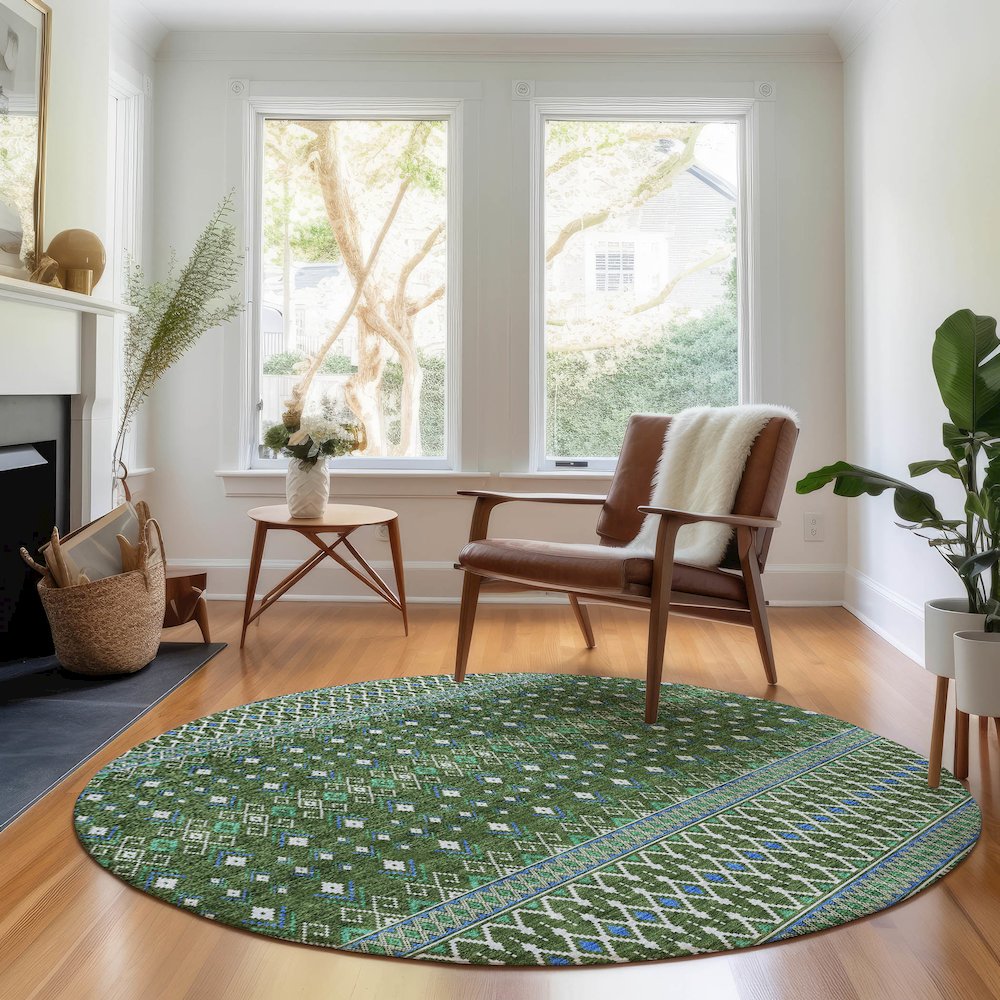 Premium Machine Washable Mayfield AMF708 Olive 8' x 8' Round Rug. Picture 5