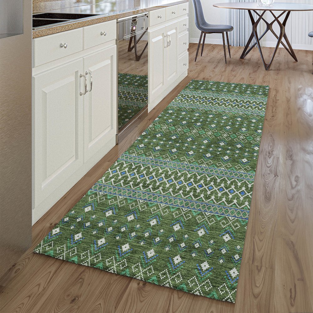Premium Machine Washable Mayfield AMF708 Olive 2'3" x 7'6" Runner Rug. Picture 5