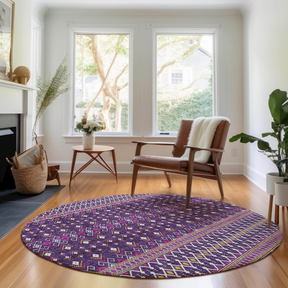 Premium Machine Washable Mayfield AMF708 Purple 8' x 8' Round Rug. Picture 5