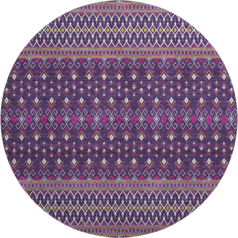 Premium Machine Washable Mayfield AMF708 Purple 8' x 8' Round Rug. Picture 1