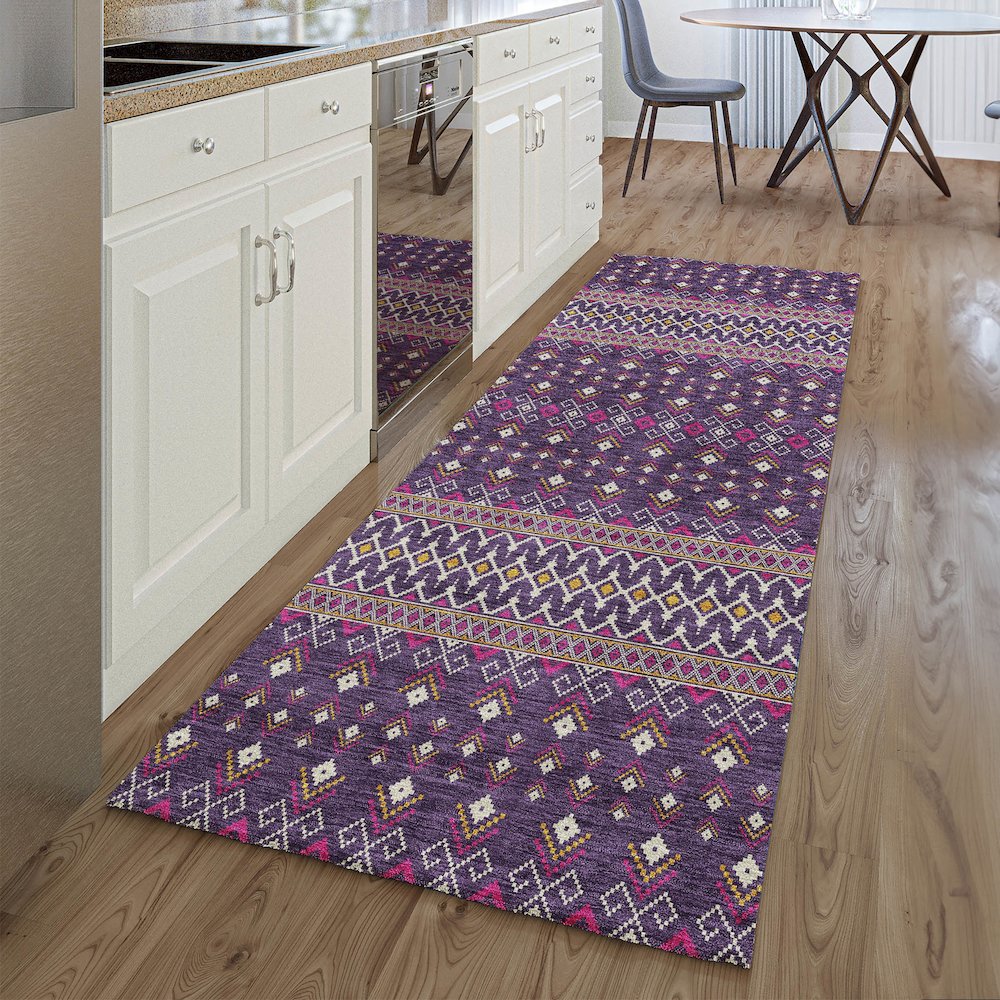 Premium Machine Washable Mayfield AMF708 Purple 2'3" x 7'6" Runner Rug. Picture 5