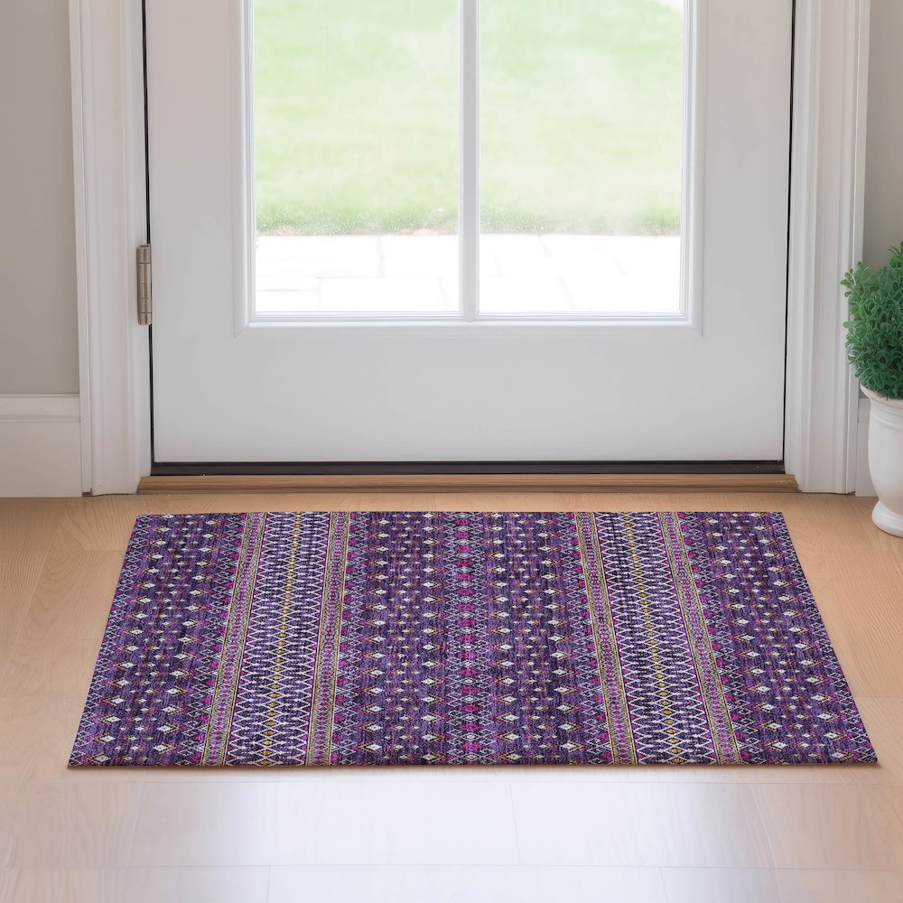 Premium Machine Washable Mayfield AMF708 Purple 1'8" x 2'6" Rug. Picture 5