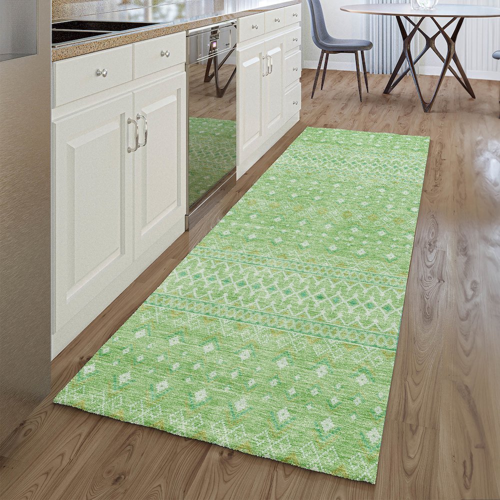 Premium Machine Washable Mayfield AMF709 Aloe 2'3" x 7'6" Runner Rug. Picture 5