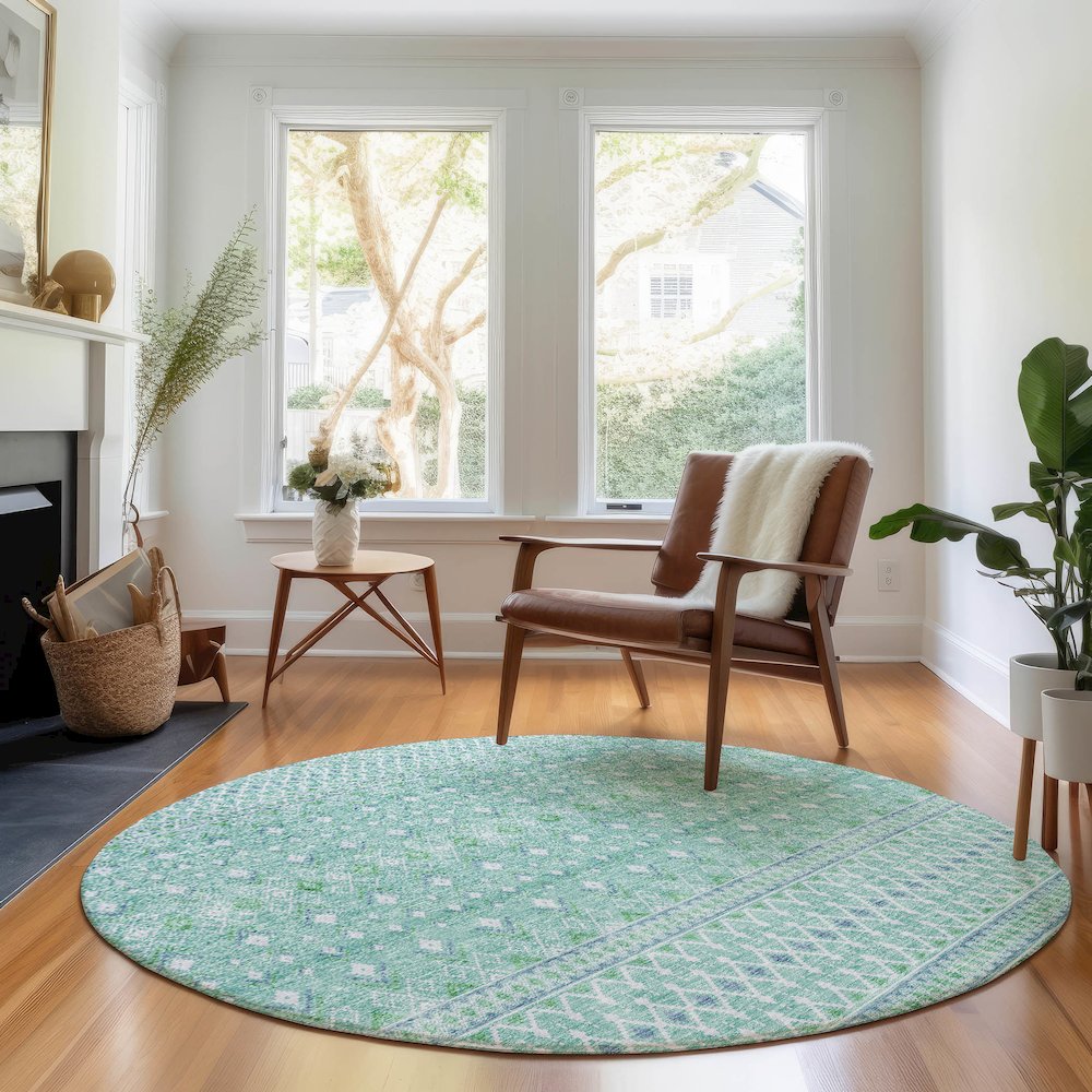 Premium Machine Washable Mayfield AMF709 Aqua 8' x 8' Round Rug. Picture 5