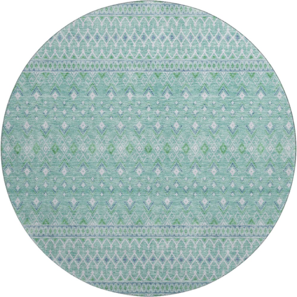 Premium Machine Washable Mayfield AMF709 Aqua 8' x 8' Round Rug. Picture 1