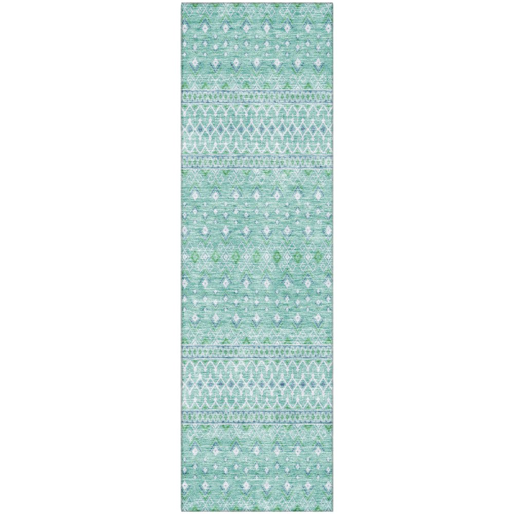 Premium Machine Washable Mayfield AMF709 Aqua 2'3" x 7'6" Runner Rug. Picture 1