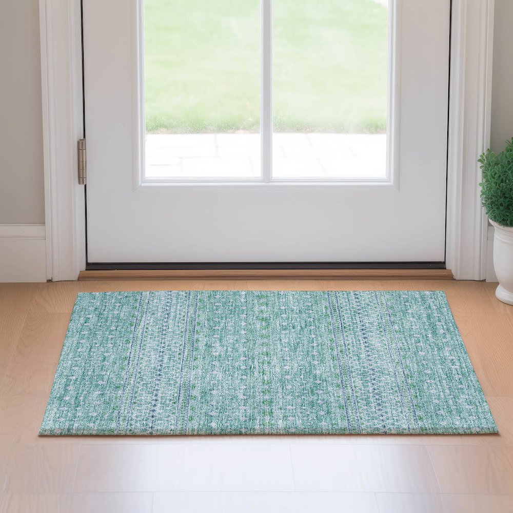 Premium Machine Washable Mayfield AMF709 Aqua 1'8" x 2'6" Rug. Picture 5