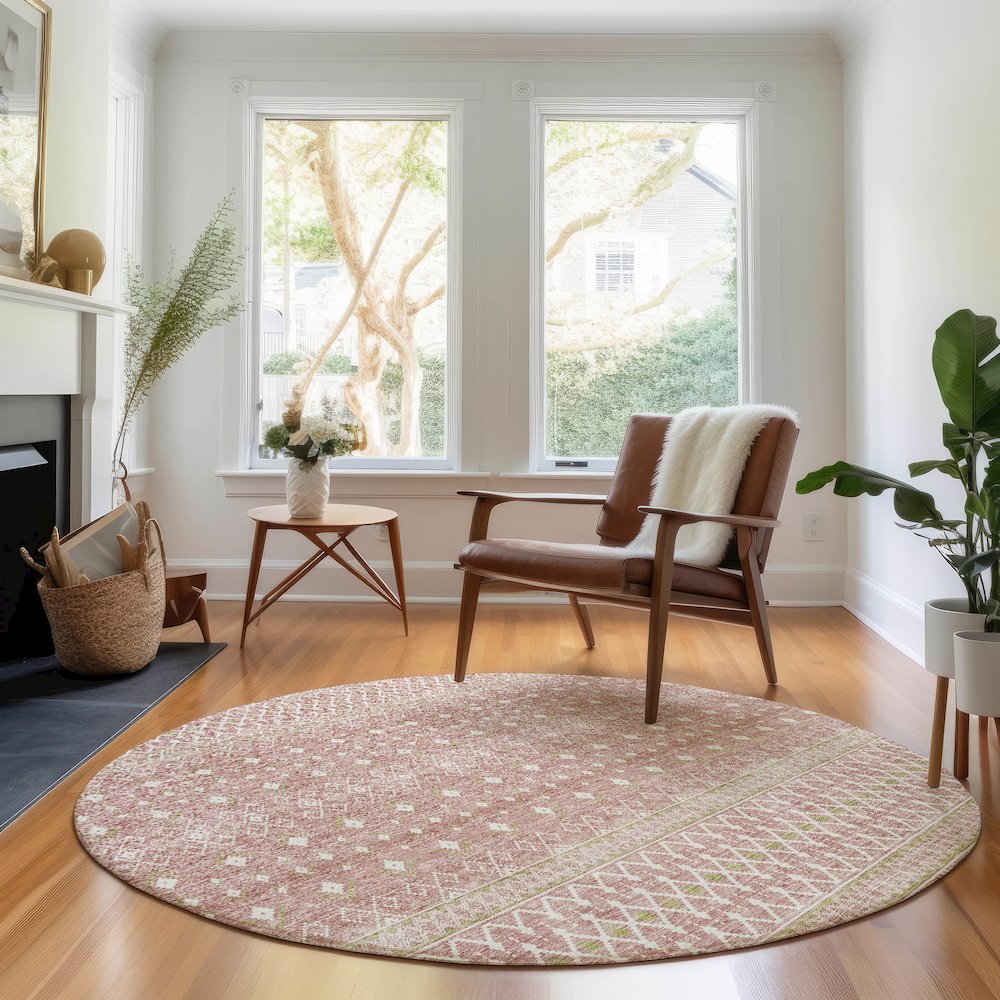 Premium Machine Washable Mayfield AMF709 Blush 8' x 8' Round Rug. Picture 5