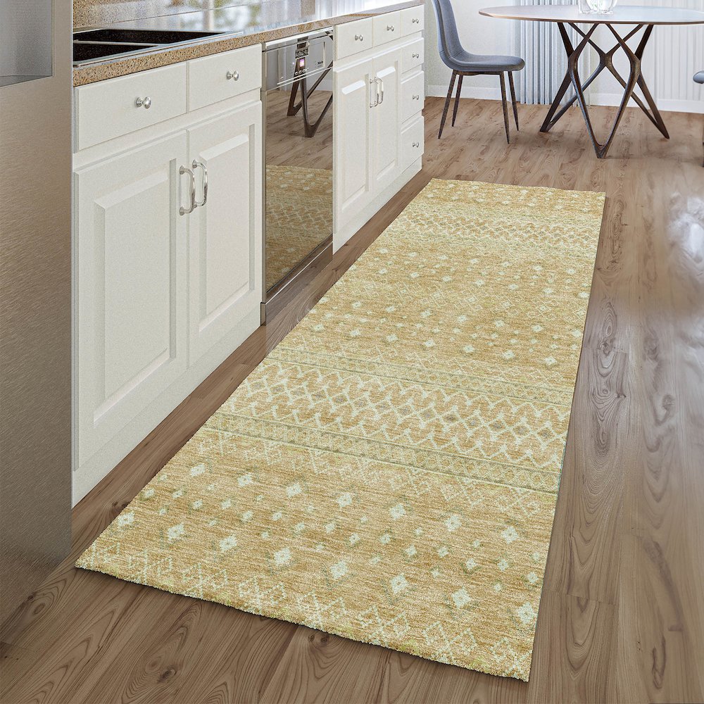 Premium Machine Washable Mayfield AMF709 Copper 2'3" x 7'6" Runner Rug. Picture 5