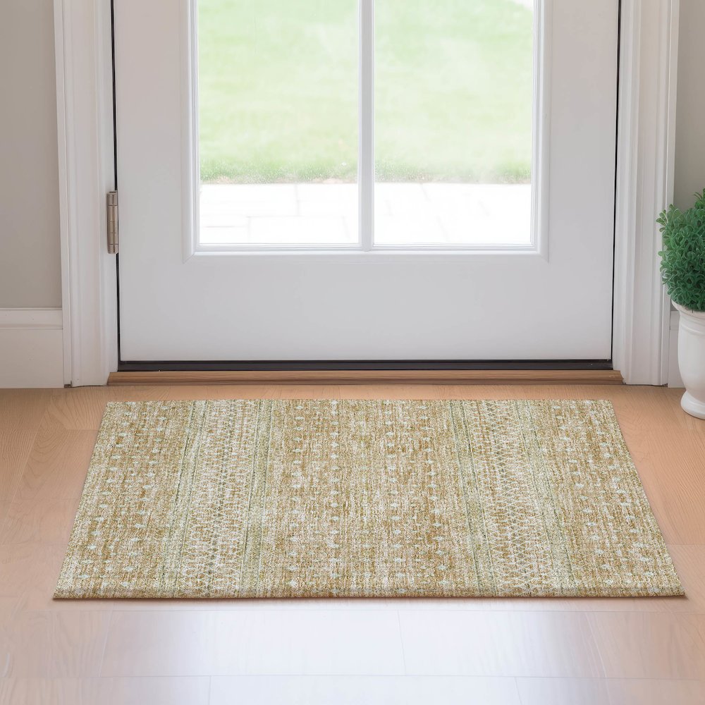 Premium Machine Washable Mayfield AMF709 Copper 1'8" x 2'6" Rug. Picture 5