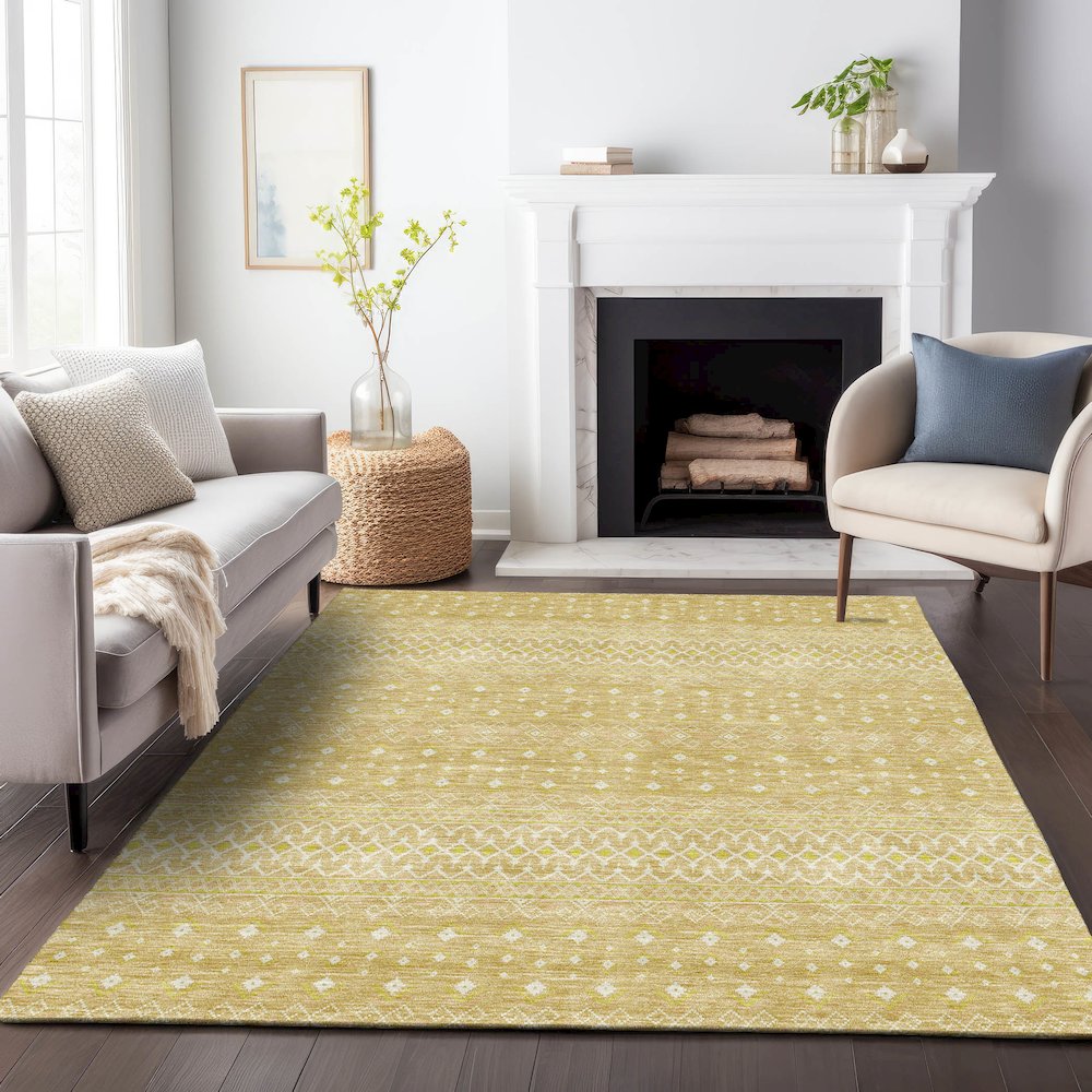 Premium Machine Washable Mayfield AMF709 Gold 2'6" x 3'10" Rug. Picture 5