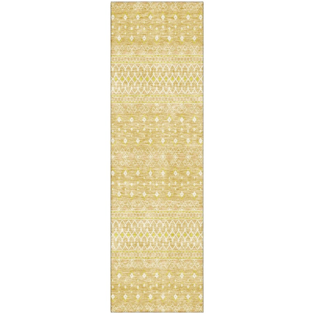 Premium Machine Washable Mayfield AMF709 Gold 2'3" x 7'6" Runner Rug. Picture 1