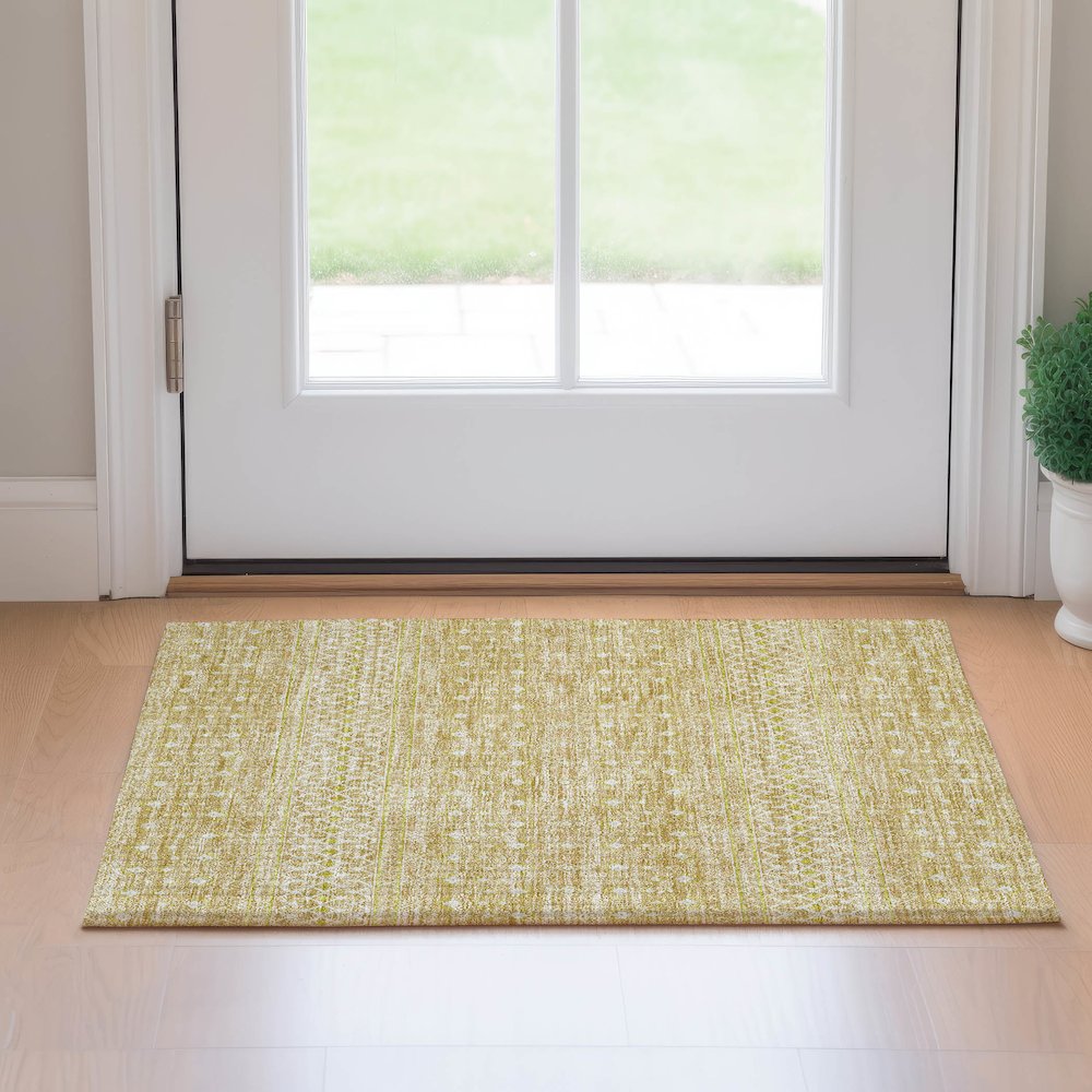 Premium Machine Washable Mayfield AMF709 Gold 1'8" x 2'6" Rug. Picture 5