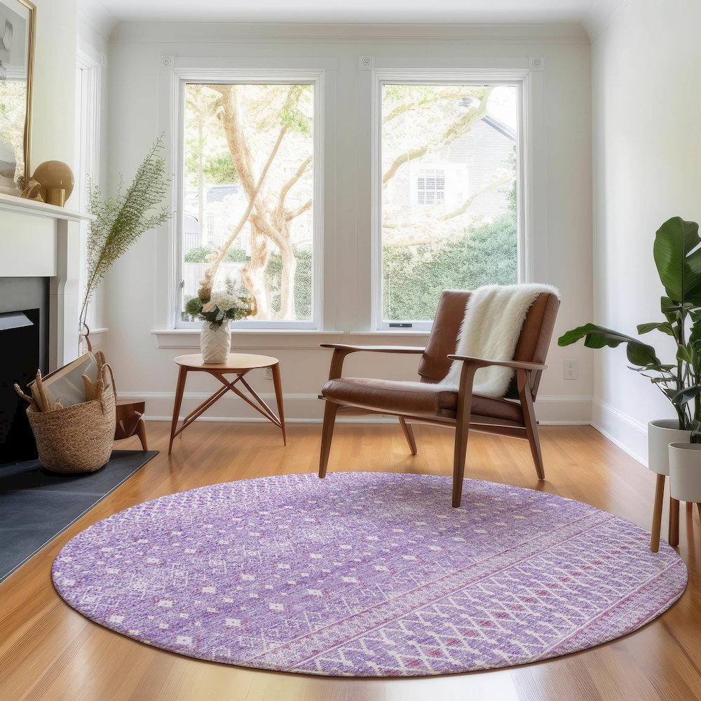 Premium Machine Washable Mayfield AMF709 Lavender 8' x 8' Round Rug. Picture 5