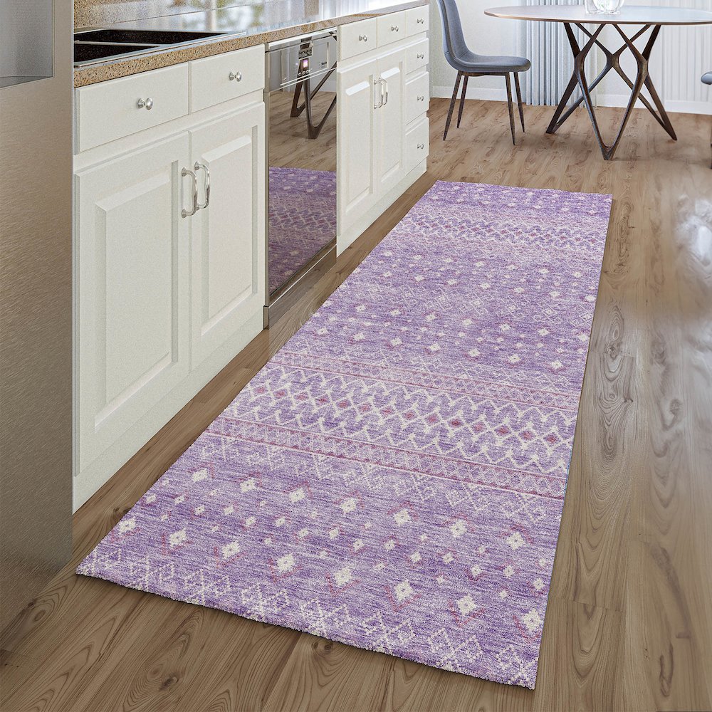 Premium Machine Washable Mayfield AMF709 Lavender 2'3" x 7'6" Runner Rug. Picture 5