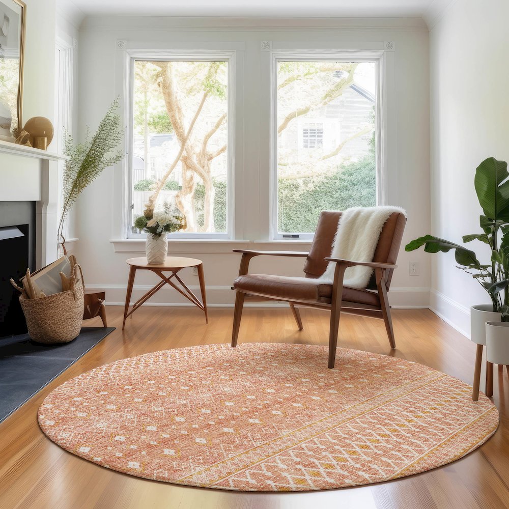 Premium Machine Washable Mayfield AMF709 Salmon 8' x 8' Round Rug. Picture 5