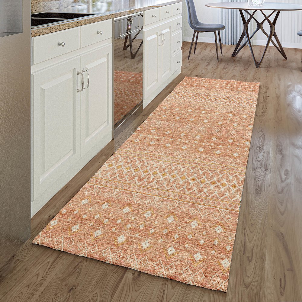 Premium Machine Washable Mayfield AMF709 Salmon 2'3" x 7'6" Runner Rug. Picture 5