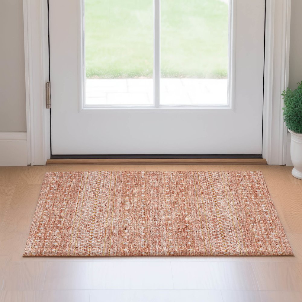 Premium Machine Washable Mayfield AMF709 Salmon 1'8" x 2'6" Rug. Picture 5