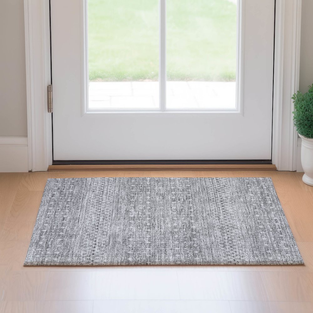 Premium Machine Washable Mayfield AMF709 Silver 1'8" x 2'6" Rug. Picture 5