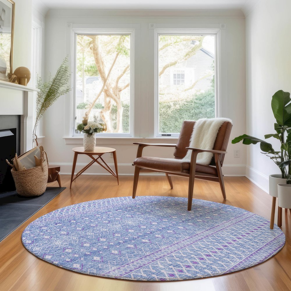Premium Machine Washable Mayfield AMF709 Sky 8' x 8' Round Rug. Picture 5