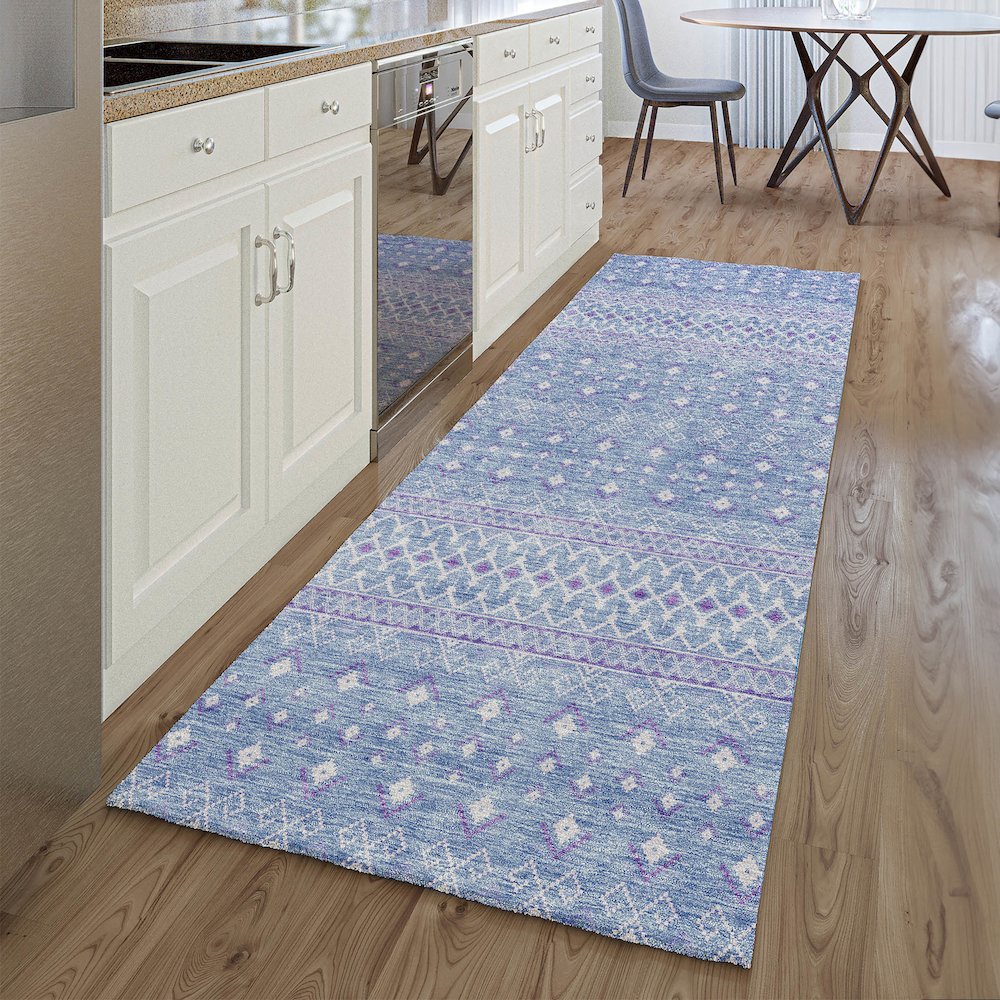 Premium Machine Washable Mayfield AMF709 Sky 2'3" x 7'6" Runner Rug. Picture 5