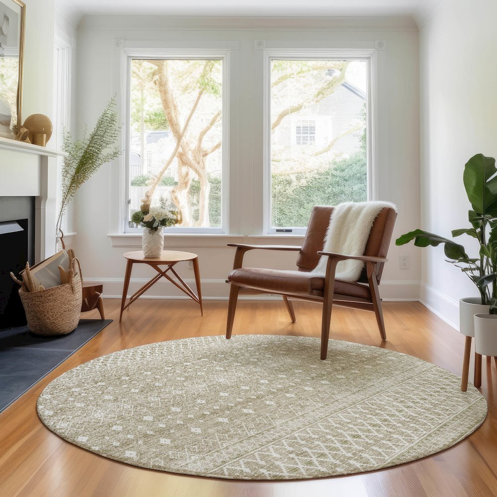 Premium Machine Washable Mayfield AMF709 Taupe 8' x 8' Round Rug. Picture 5