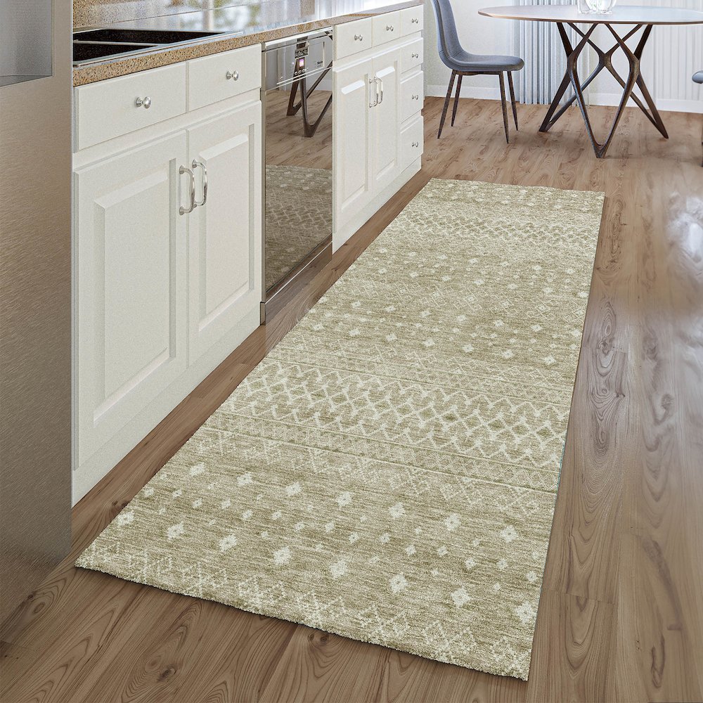 Premium Machine Washable Mayfield AMF709 Taupe 2'3" x 7'6" Runner Rug. Picture 5